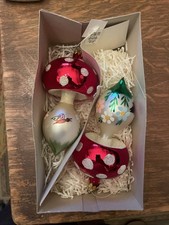 Vintage 6” Poland Blown Glass Mushroom Christmas Ornament Set Of 2 Dillards picture