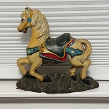 VTG Cast Iron Carousel Horse Doorstop Hand Painted Prancing Pony Figurine 3.5lb picture