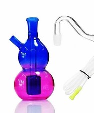 Blue Pink Glass Mini Water Pipe Bong with Hose Vibrant Smoking Accessory picture