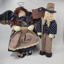 Vintage 1996 Americana Uncle Sam Angel Doll Set Patriotic Primitive Folk Art picture