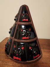 RARE Shafford Black Cat Redware Spice Jars & Pyramid Wood Rack Set 8 RESTORE picture