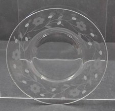 Vintage Etched Flower Leaf Berry Crystal Clear Glass Depression Plate 8