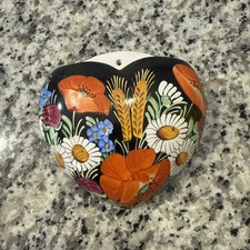 Vintage hand painted floral  ceramic heart wall pocket Chodovia Czech Folk Art  picture
