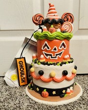 Ghoulish Halloween Pumpkin Faux Tiered Gingerbread Cake LED Light Up Decor picture