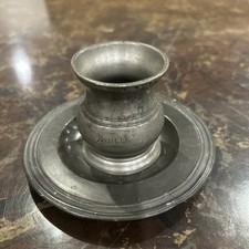 Antique 18Th-Century English Pewter 1/2 Gill Measure Cup And 4-1/2” Plate Set picture