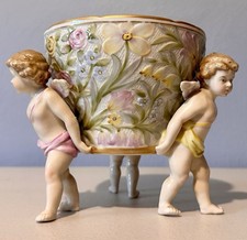 RARE Antique Von Schierholz Porcelain Compote with Three Cherub Figures picture