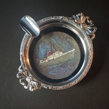 Vintage MV Britannic British Ocean Liner Ship Chrome Ashtray Circa 1940s picture