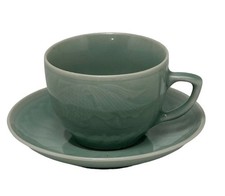 Vintage Longquan Celadon Green Koi Goldfish Fish 7 Cups & 7 Saucers 14 Piece Set picture