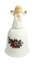 Vintage 1988 Christmas Dinner Bell Poinsettia Holly Angel Taiwan picture