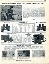 1939 Print Ad of Bausch & Lomb B&L Binoculars Prismatic & Ray Ban Sunglasses picture
