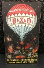 UnXlD Trade Card Fireworks Co, New York c 1890 Night View Hot Air Balloon, Rebus picture