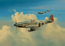 Blue Nose by Richard Taylor aviation art signed by 3 WW2 352nd Mustang pilots picture