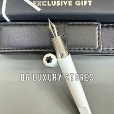 MONTBLANC White Fountain Pen Silver Tone Trim w/ Leather Pouch & Gift picture