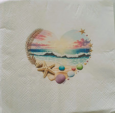 2 individual Paper Decoupage NAPKINS -BEACH SCENE IN HEART FOR SHELLS 1 MOTIF picture