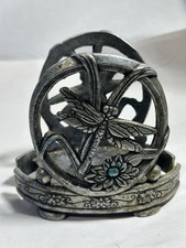 VTG 2000 Dragonfly Carson Silver Pewter Footed Candle Votive Napkin Holder picture