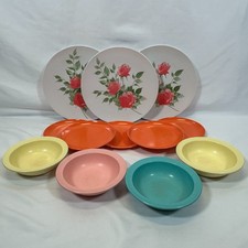 Vintage Dish Set Bowl Plate Melamine PROLON Ware Melmac MCM 1950s 1960s Floral picture