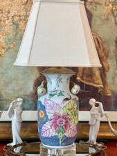 Vintage Chinese Tobacco Leaf Porcelain Vase Custom Table Lamp Acrylic Base picture