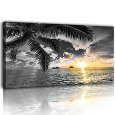 Bamdeya Wall Decor Bedroom Black And White Beach Wall Art Palm Sunset Seascape picture