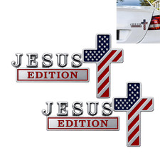 Blessed Jesus Edition Cross Car Emblem, Universal Metal Car Auto Sticker 2PCS picture