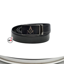 Masonic Master Mason Black Leather Belt and Buckle Fits up to 48