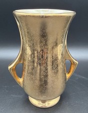 Vintage Pearl China Co 22K Gold Vase Double Handle Opalescent Iridescent 7.5” picture