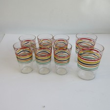 8 Vintage MCM Ring Ding Anchor Hocking? or Libbey? Striped Glasses Lot picture