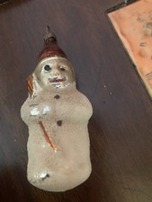 Antique Vintage German Glass Snowman Figural Christmas Ornament w/ Mica Glitter picture