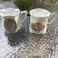 Antique Victorian Prussian Mustache Mug Shaving Mugs Mirror Porcelain Gold Trim picture