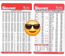 Pocket Starrett Metric and Decimal Equivalents Chart Machinist F1/E6 picture