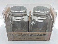 Mason Jar Salt & Pepper Shakers Set Clear Glass Rooster Mini Kikkerland Design picture
