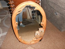 Vintage MCM 1970'S Owl Branches Oval Plastic Wall Mounted Mirror  19
