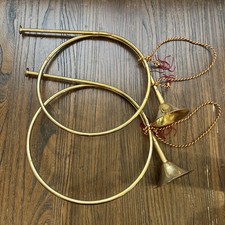 2 Large Vtg French Horn Brass Ornament Set Pair 19