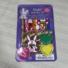 RARE It's Happy Bunny Stationery Set Notebook Pencil Stickers Vintage NEW J1 picture