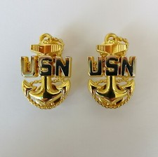 1Pair USN Master Chief Petty Officer Hat Collar Badge Pin insignia-1 picture