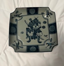 Antique JAPAN Hand Painted Pottery Bowl Dish 8” Blue grey unique plate vintage picture