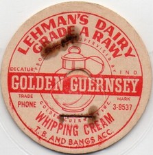 Milk Cap - Lehman's Dairy - Decatur, IN (Indiana)-GOLDEN GUERNSEY WHIPPING CREAM picture