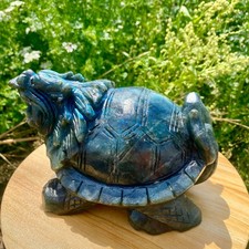 7.38LB Natural elongated quartz carved dragon turtle crystal spiritual gift deco picture