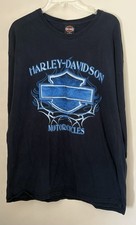 Vtg 2004 Harley Davidson Las Vegas Long-Sleeve Shirt Blue Flame Bar & Shield XL picture