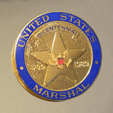 United States Marshal Bicentennial 1789-1989 Gold Tone Blue Round Badge picture