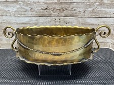 Vtg Gregorian Brass Oval Planter Scalloped Hammered Cachepot Jardiniere MCM picture