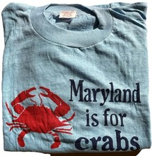 VTG 70's Maryland Is For Crabs T Shirt DEADSTOCK NOS Blue Hanco Adult LARGE picture