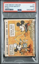 1935 DISNEY MICKEY MOUSE GUM CARD KEY NUMBER #7 TYPE 1 BAD STEW MICKEY PSA 2 picture