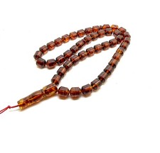 Unique cognac Reconstituted Amber Tesbih 45 Beads 11x9mm 30.5g picture