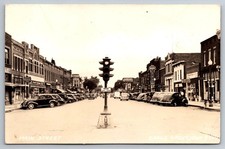 Postcard RPPC Main Street Eagle Grove Iowa IA Old Cars Street Light picture