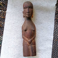 Hand Carved Wooden Woman Figurine Sculpture, Brown Wood People Theme picture