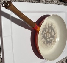 DESCOWARE-Flame Orange Enamel/Cast Iron Frying Pan 23-D/28 O BELGIUM-c.1960’s picture