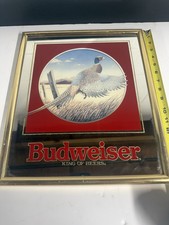 Vintage 1992 Budweiser Pheasant Wildlife Series Bar Mirror Sign Framed 16.5