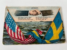 Sweden and United States Flags Handshake over Sea Scene Vintage Postcard picture