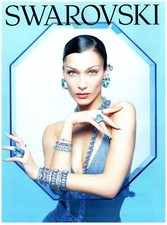 PRINT AD, 2022 Swarovski Bella Hadid Pinup Blue Crystal Jewlery Sexy Cleavage picture