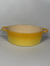 Vintage Staub 27 Enameled Cast Iron Oval Dutch Oven Yellow Flame Ombré No Lid picture
